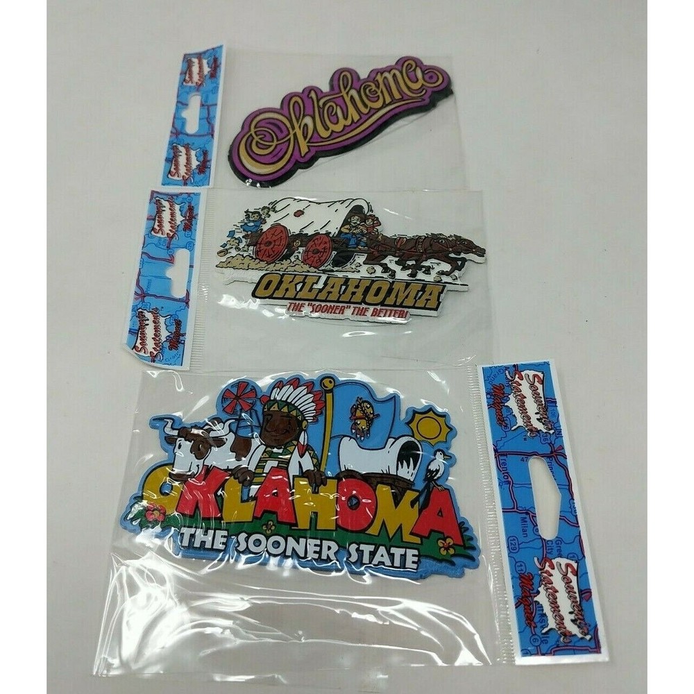 Oklahoma The Sooner State Fridge Refrigerator Magnet Set Wagon Native Lot of 3